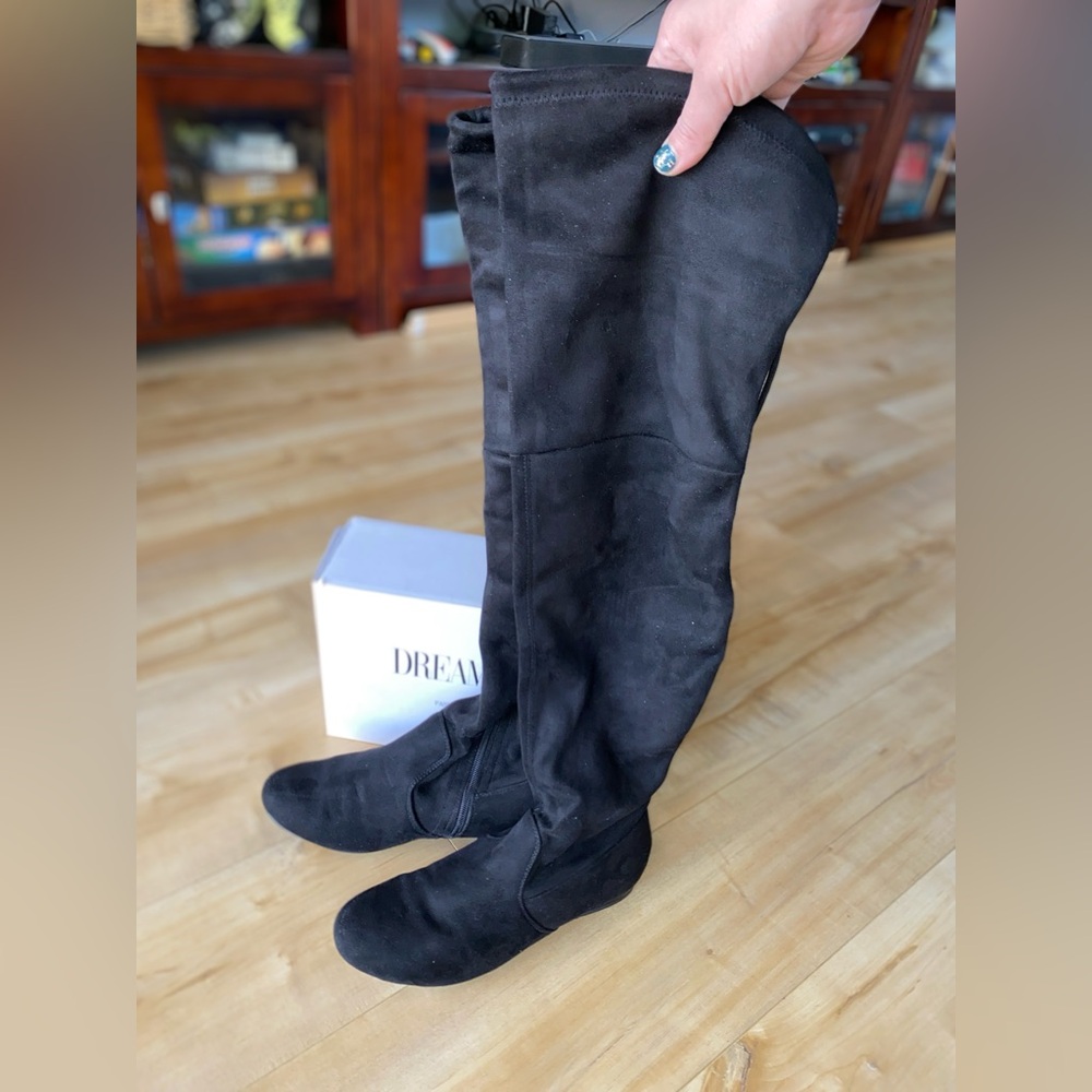 Black Over The Knee Low-Heel Boots